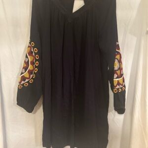 Elegant Navy blue
 Dress with Colorful Embroidered Sleeves